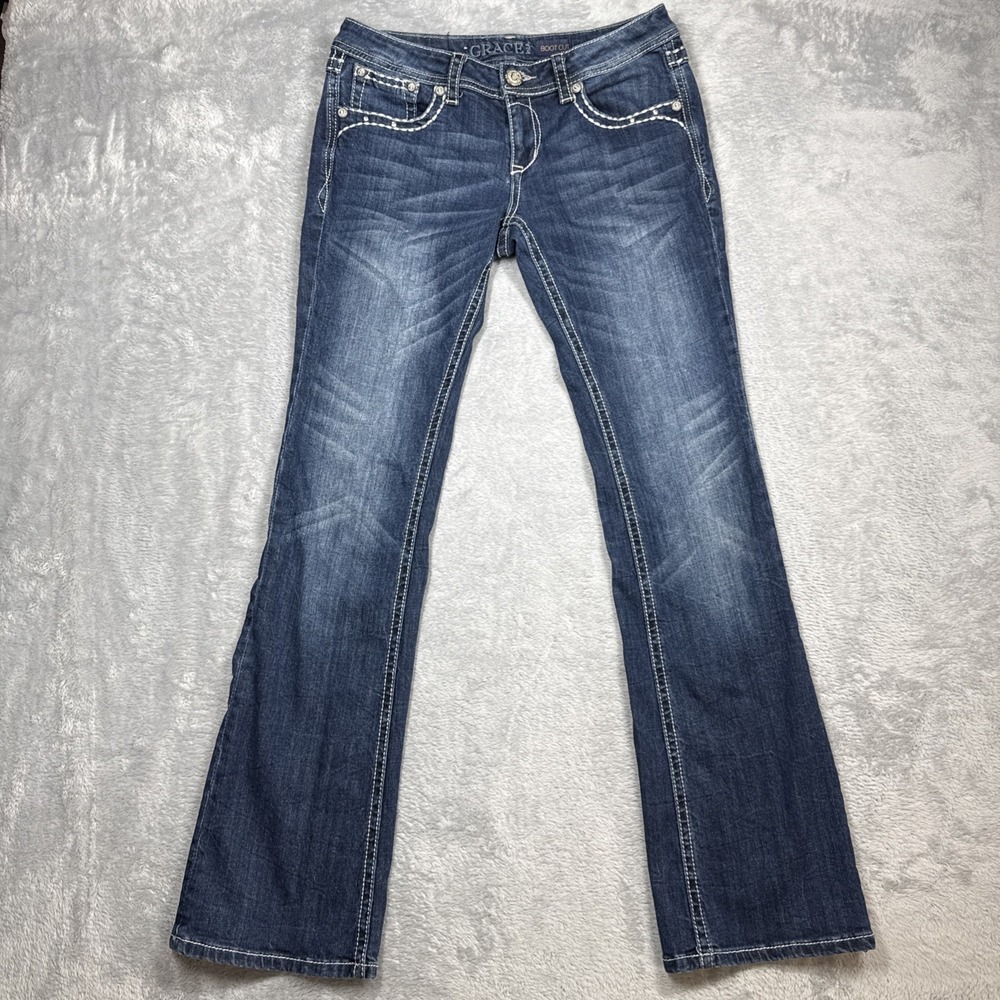 Grace In LA Boot Cut Jeans Womens 29 (Fits 31X33) Blue Low Rise Denim Stretch